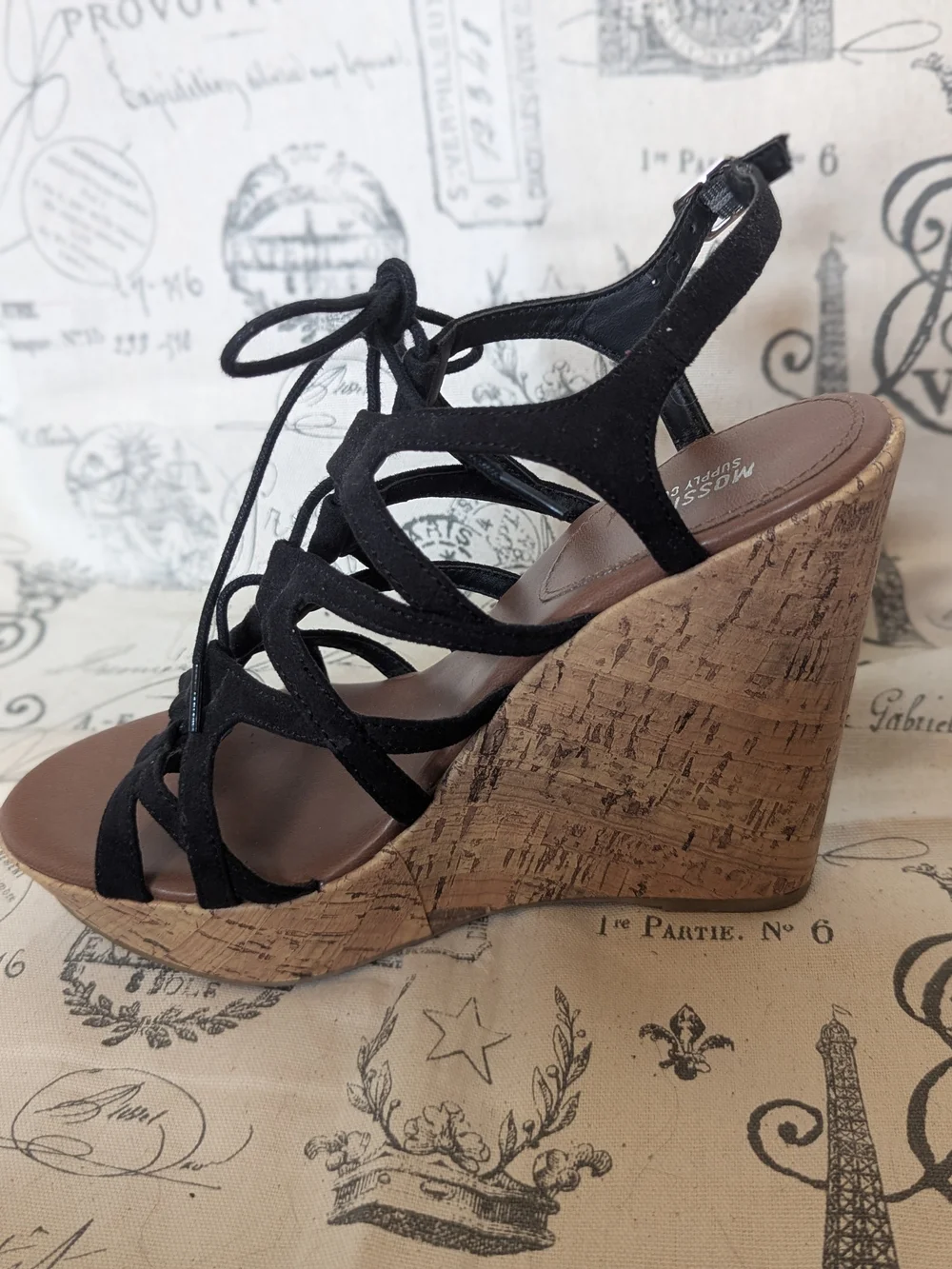 Mossimo Supply Co. Black Lace-Up Cork Wedge Sandals Size 8.5